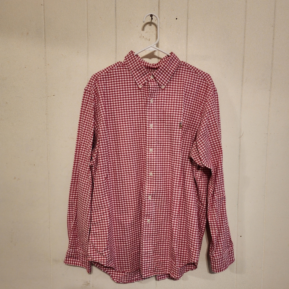 Polo Ralph Lauren Mens Hot Pink Gingham XL Button Up Shirt Color Pony Preppy